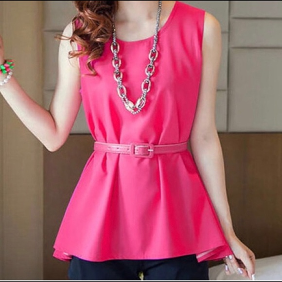 Pink Sleeveless Chiffon Blouse Multiple Sizes - Picture 2 of 4